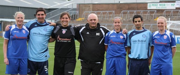 Left to Right: Gemma Collier, Keith Gibson, Catherine Fitzsimmons, Dick Campbell, Fay McDonald, Omar Kader and Caroline Heron Forfar Athletic & Farmington Collaboration