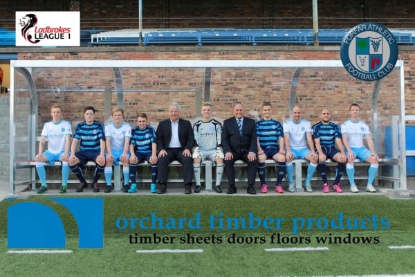 New signings paraded with club sponsor Scott McKinlay of Orchard Timber Products in the new home dug out. 2015-2016 Orchard Timber New Signings