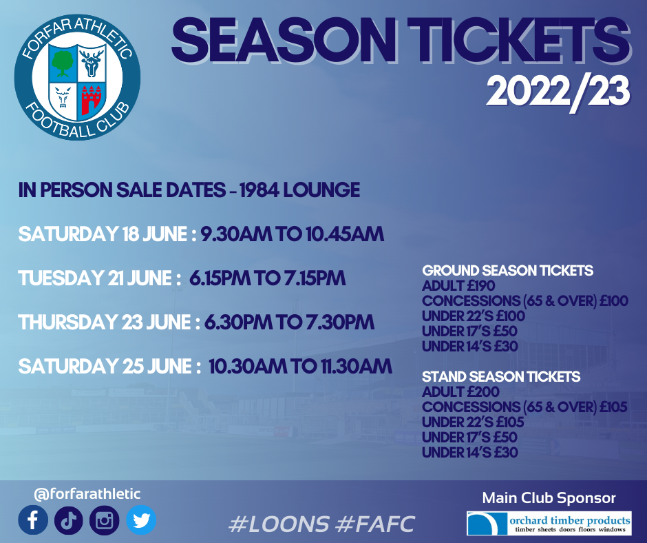 Season Tickets Sales 18 25 June